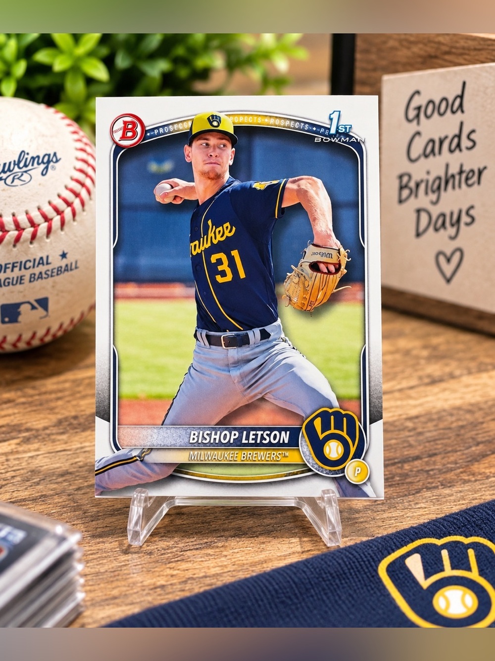 2025 Bowman 1st Bishop Letson BP-30 Milwaukee Brewers Prospect Baseball Card